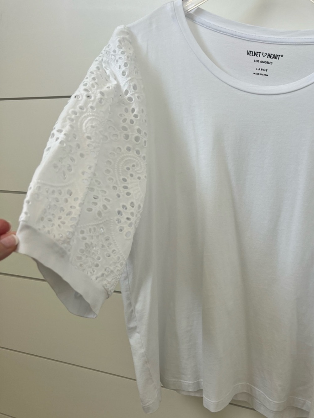 NWT Velvet Heart White Eyelet Sleeve Tee with Lace Detail